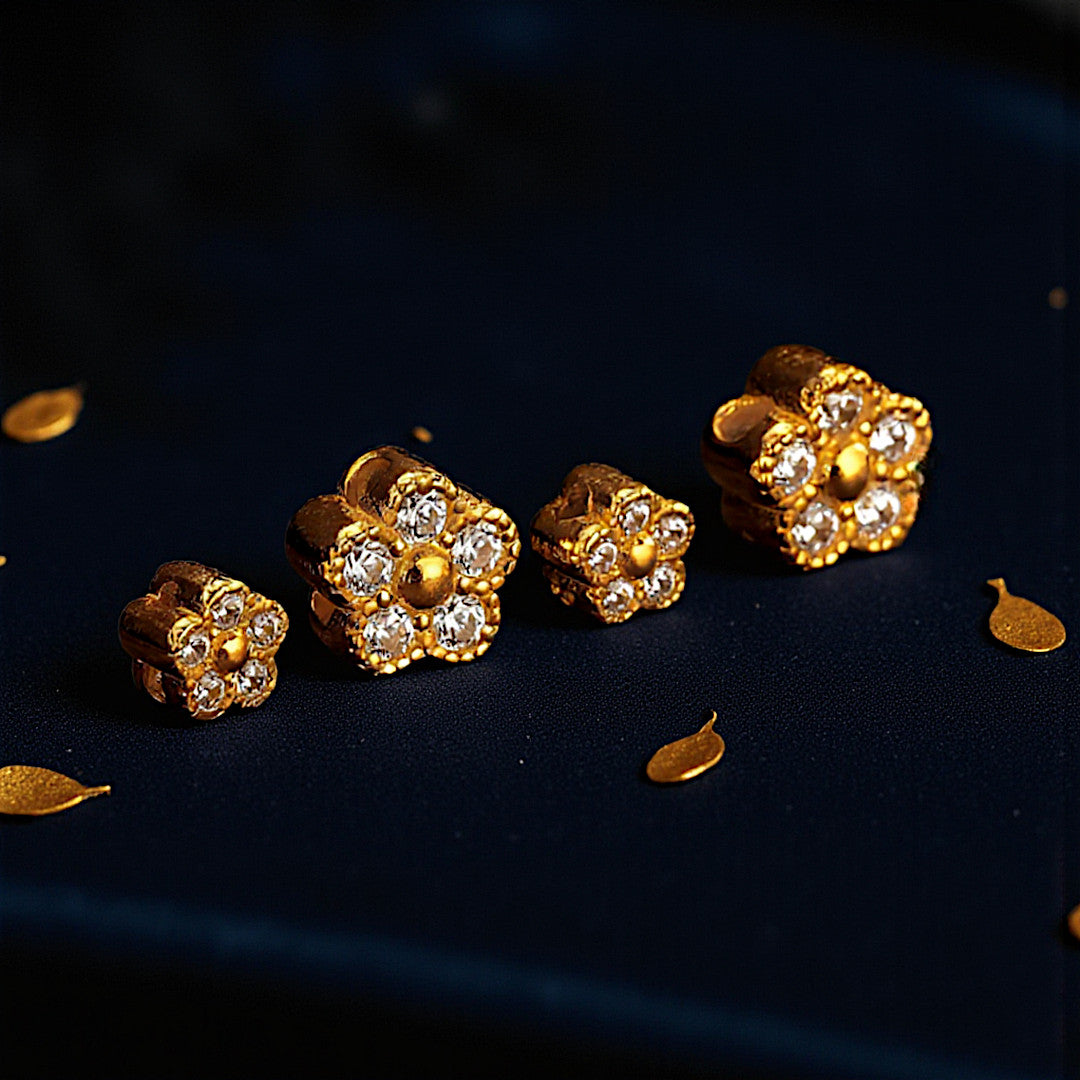 24k Pure 999 Gold D.I.Y Loose Small Zircon Cherry Blossom Flower Charm Spacer Accessories For Jewelry Making Craft