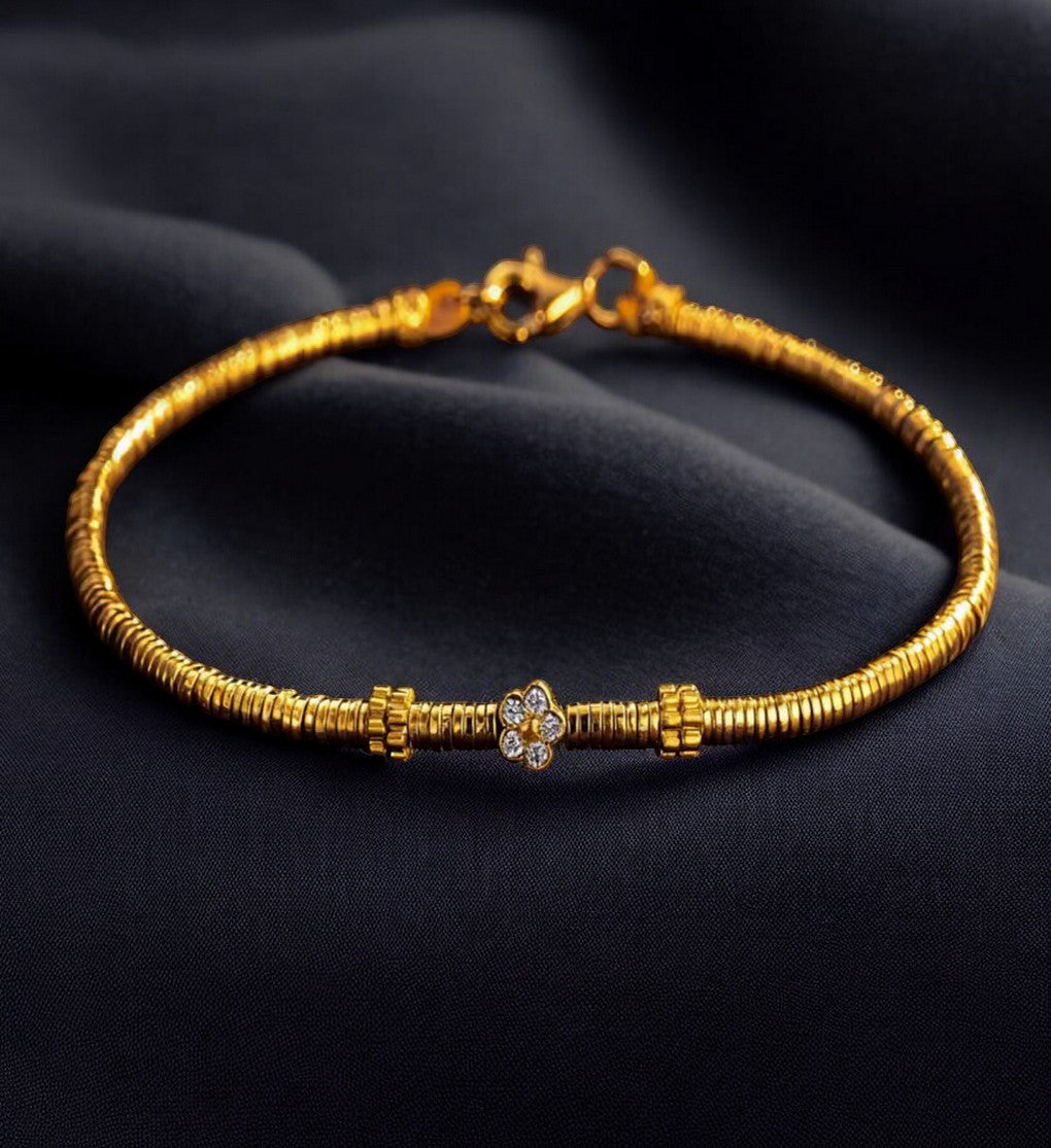 24k Pure Solid 999 Gold Cherry Blossom Flower Charm Beads Bracelet