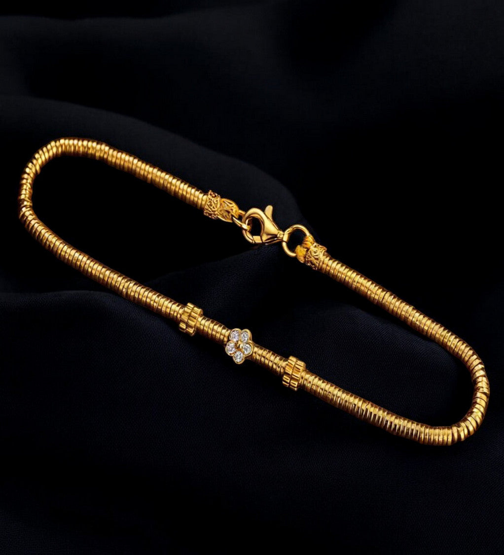 24k Pure Solid 999 Gold Cherry Blossom Flower Charm Beads Bracelet