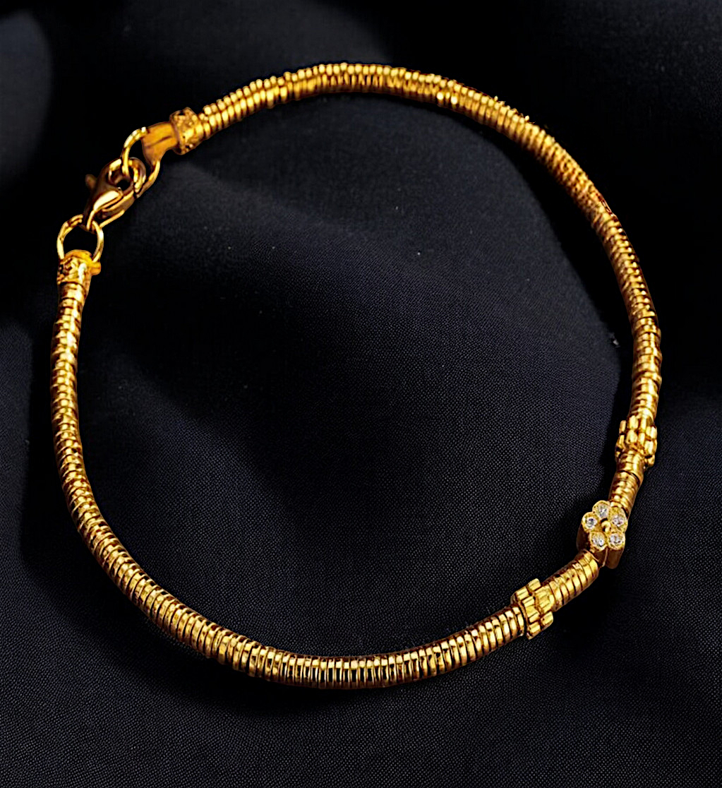 24k Pure Solid 999 Gold Cherry Blossom Flower Charm Beads Bracelet