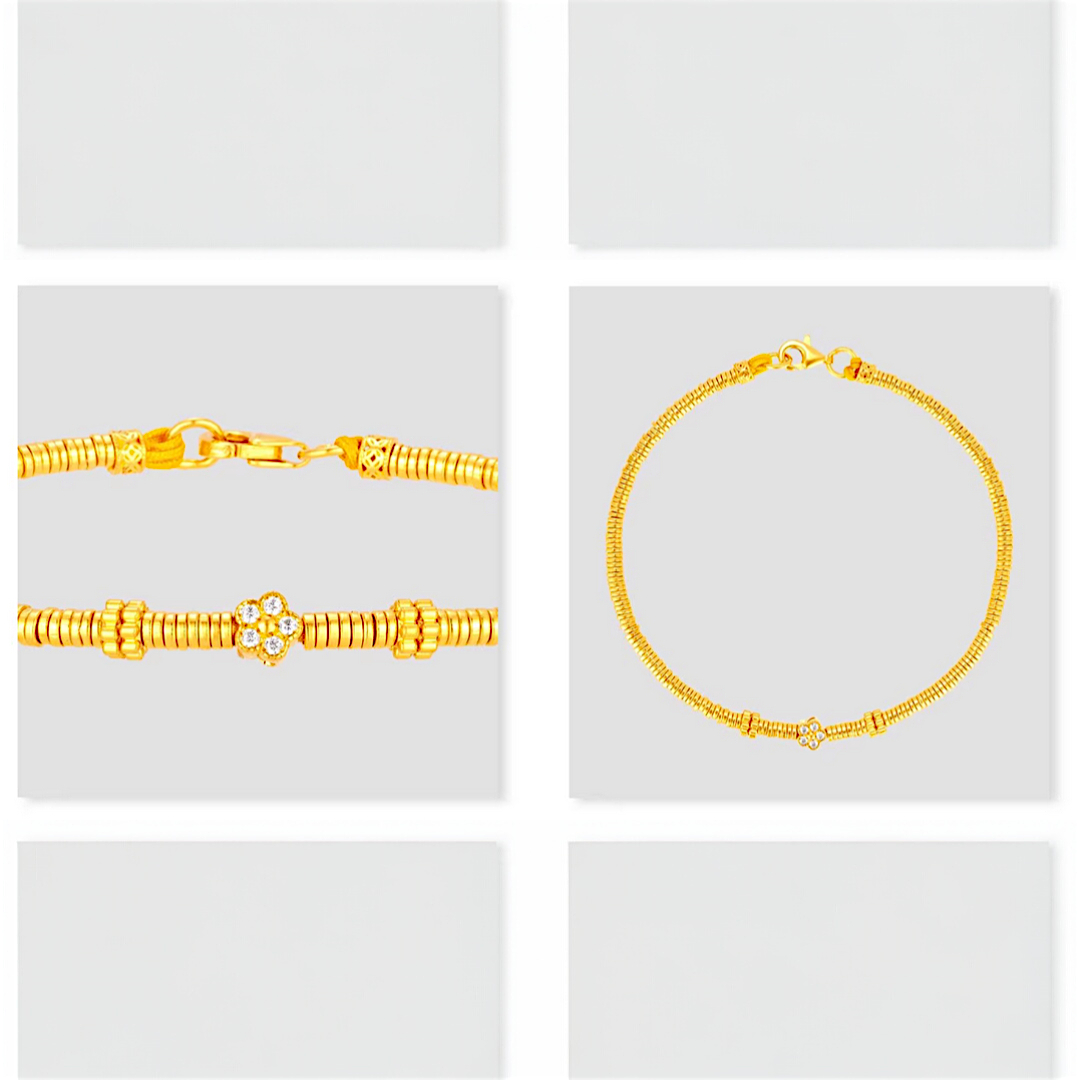 24k Pure Solid 999 Gold Cherry Blossom Flower Charm Beads Bracelet