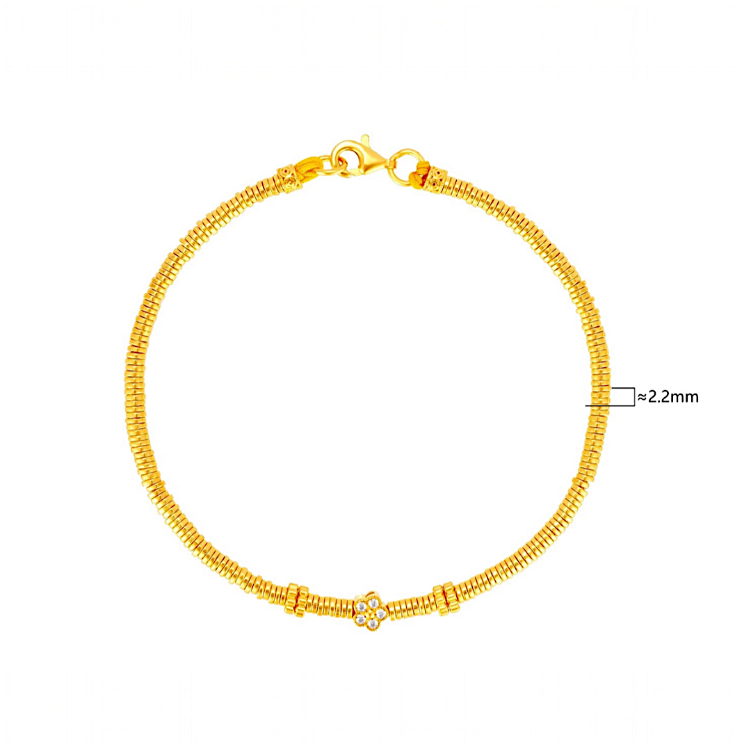 24k Pure Solid 999 Gold Cherry Blossom Flower Charm Beads Bracelet