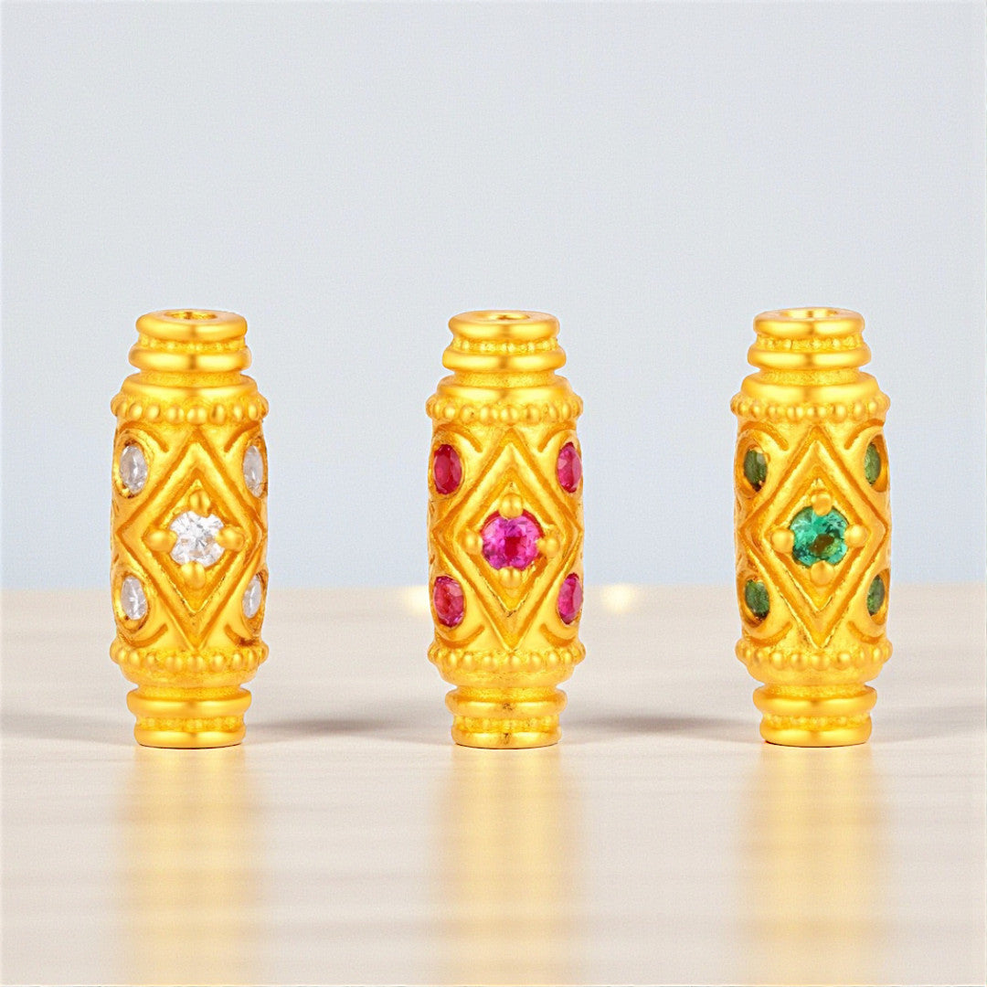 24k Pure 999 Gold D.I.Y Loose Bucket Bead Charm Spacer Accessories For Jewelry Making Craft