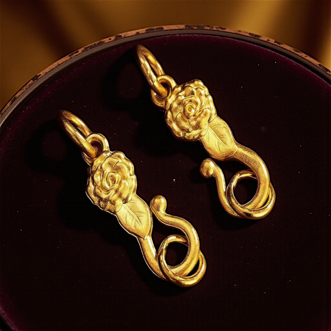 24k Pure 999 Gold D.I.Y Clasps Rose Flower Connector Buckle Extension Chain