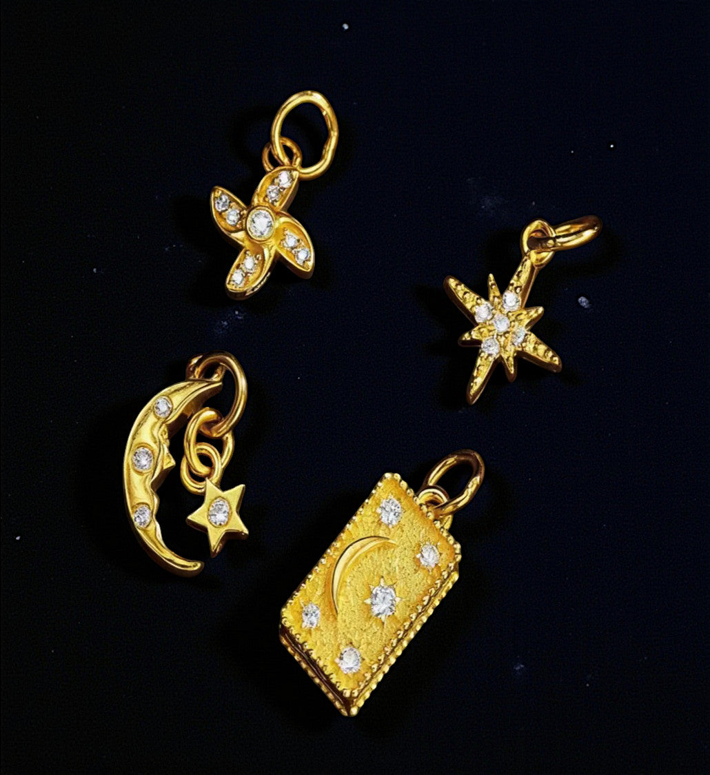 24k Pure 999 Gold Eight-pointed Star and Moon Pendant D.I.Y Charm