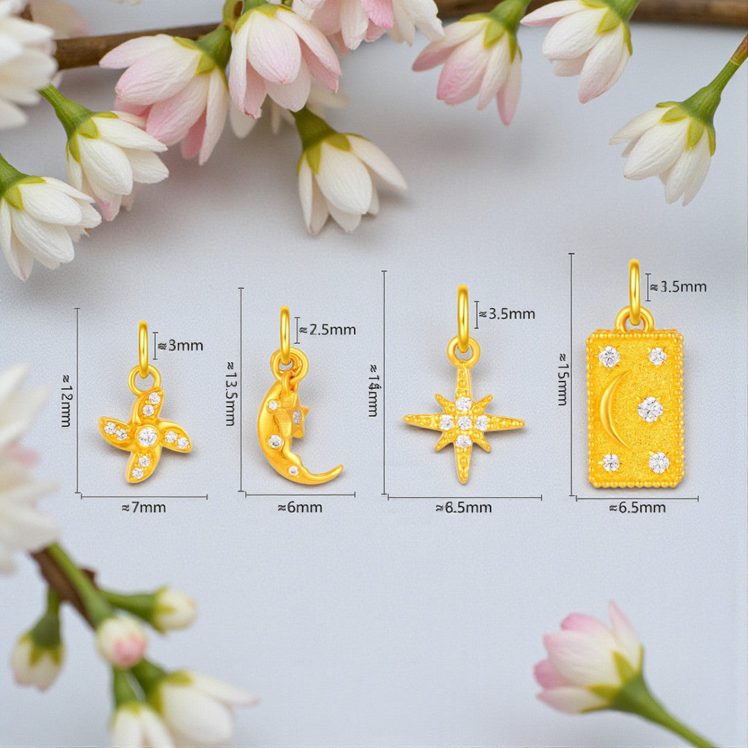 24k Pure 999 Gold Eight-pointed Star and Moon Pendant D.I.Y Charm