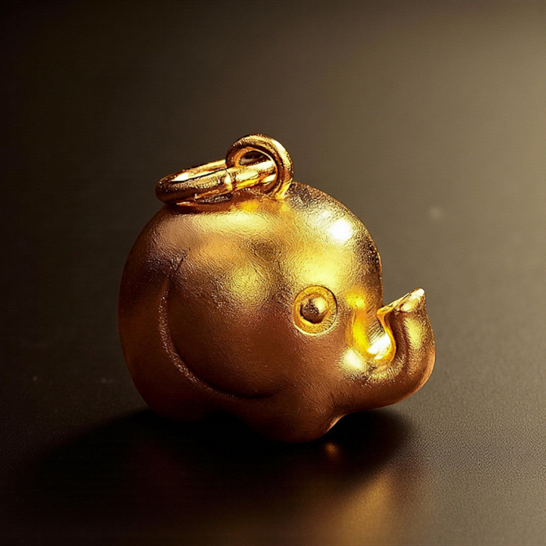 24K Real Gold Cute Elephant Pendant Charm