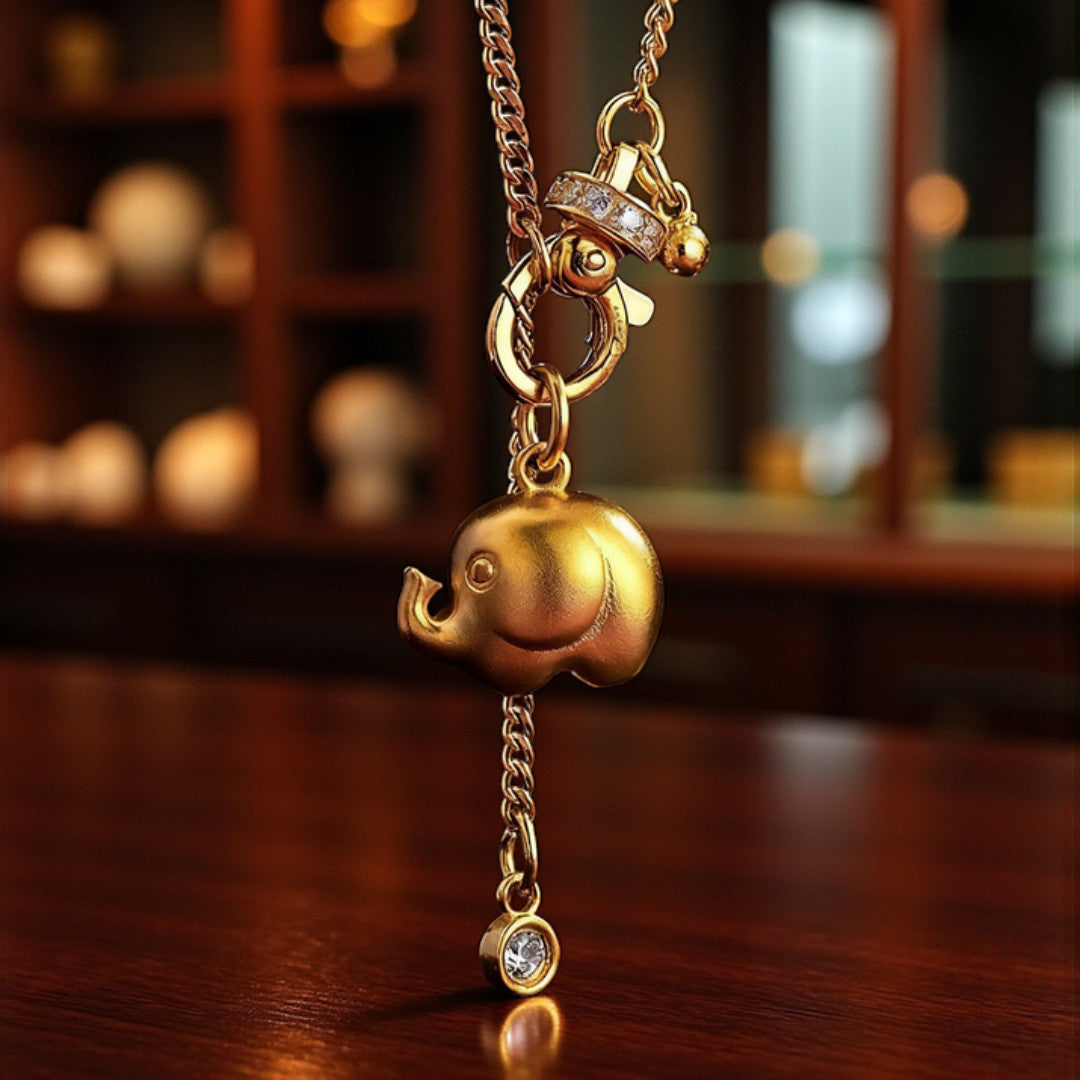 24K Real Gold Cute Elephant Pendant Charm