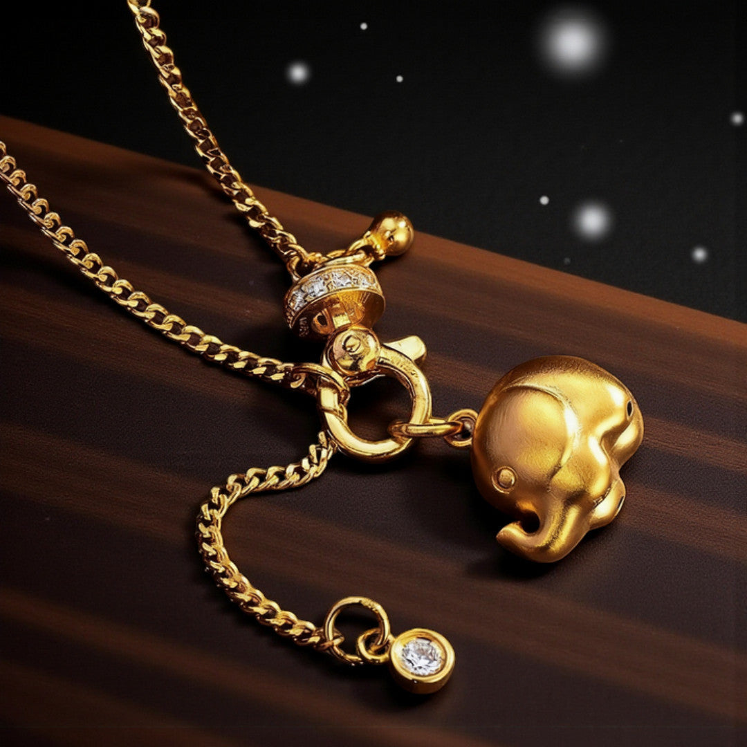24K Real Gold Cute Elephant Pendant Charm