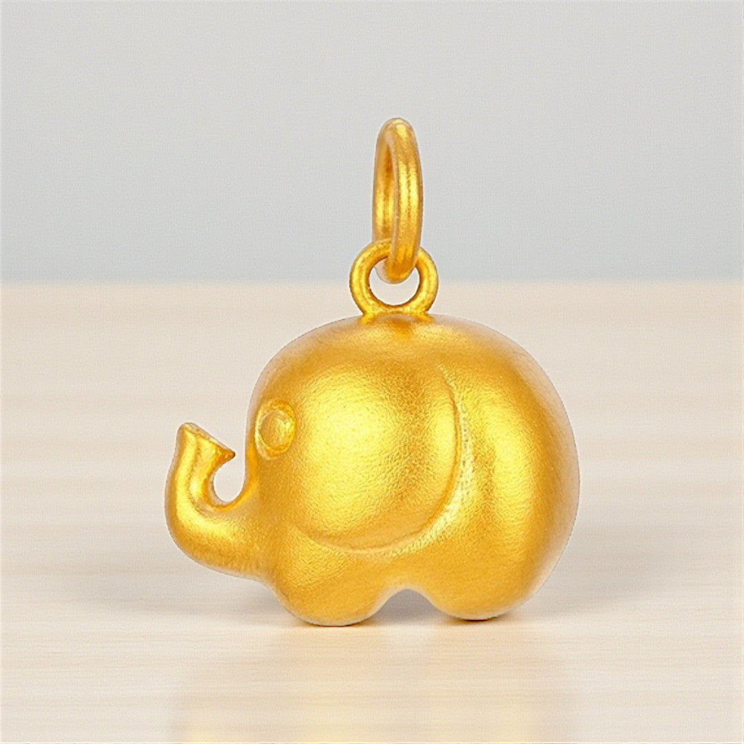 24K Real Gold Cute Elephant Pendant Charm