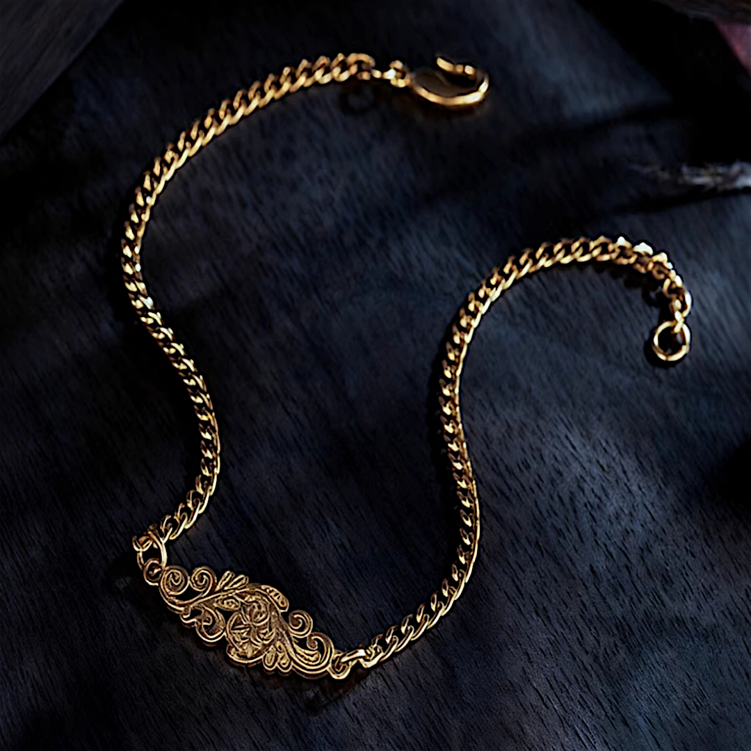 24k Pure 999 Gold Handmade Phoenix Feather Cuban Chain Bracelet