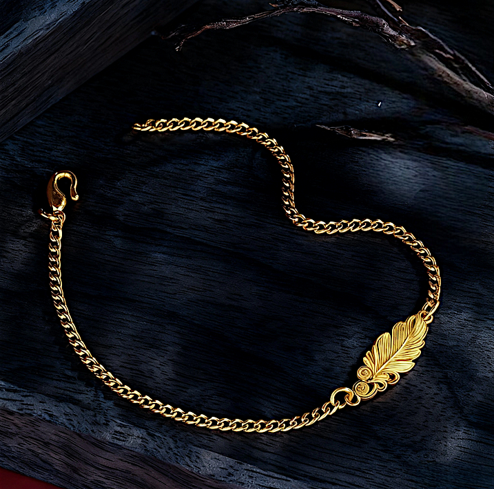 24k Pure 999 Gold Handmade Phoenix Feather Cuban Chain Bracelet