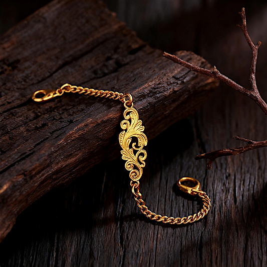 24k Pure 999 Gold Handmade Phoenix Feather Cuban Chain Bracelet