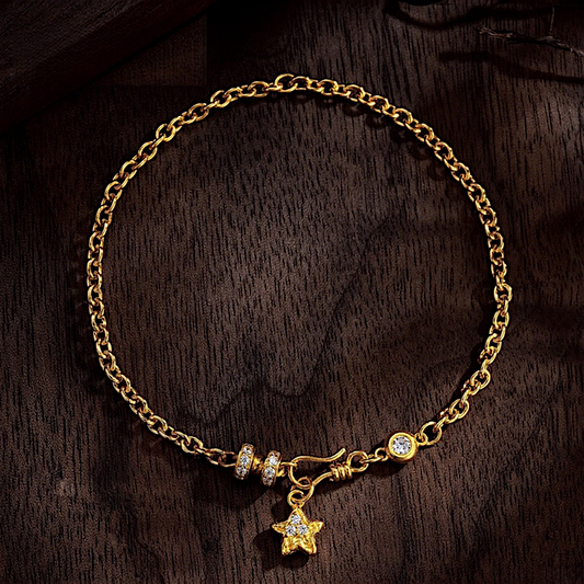 24k Pure 999 Gold Starry Sky Star Charm Chain and Link Bracelet