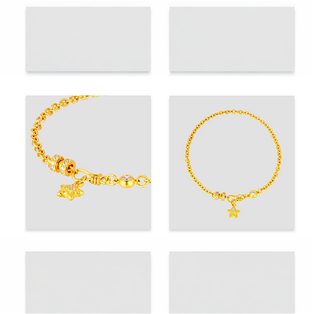 24k Pure 999 Gold Starry Sky Star Charm Chain and Link Bracelet
