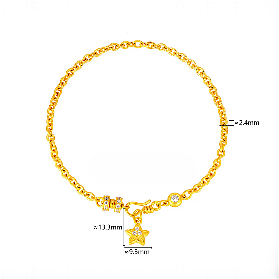24k Pure 999 Gold Starry Sky Star Charm Chain and Link Bracelet