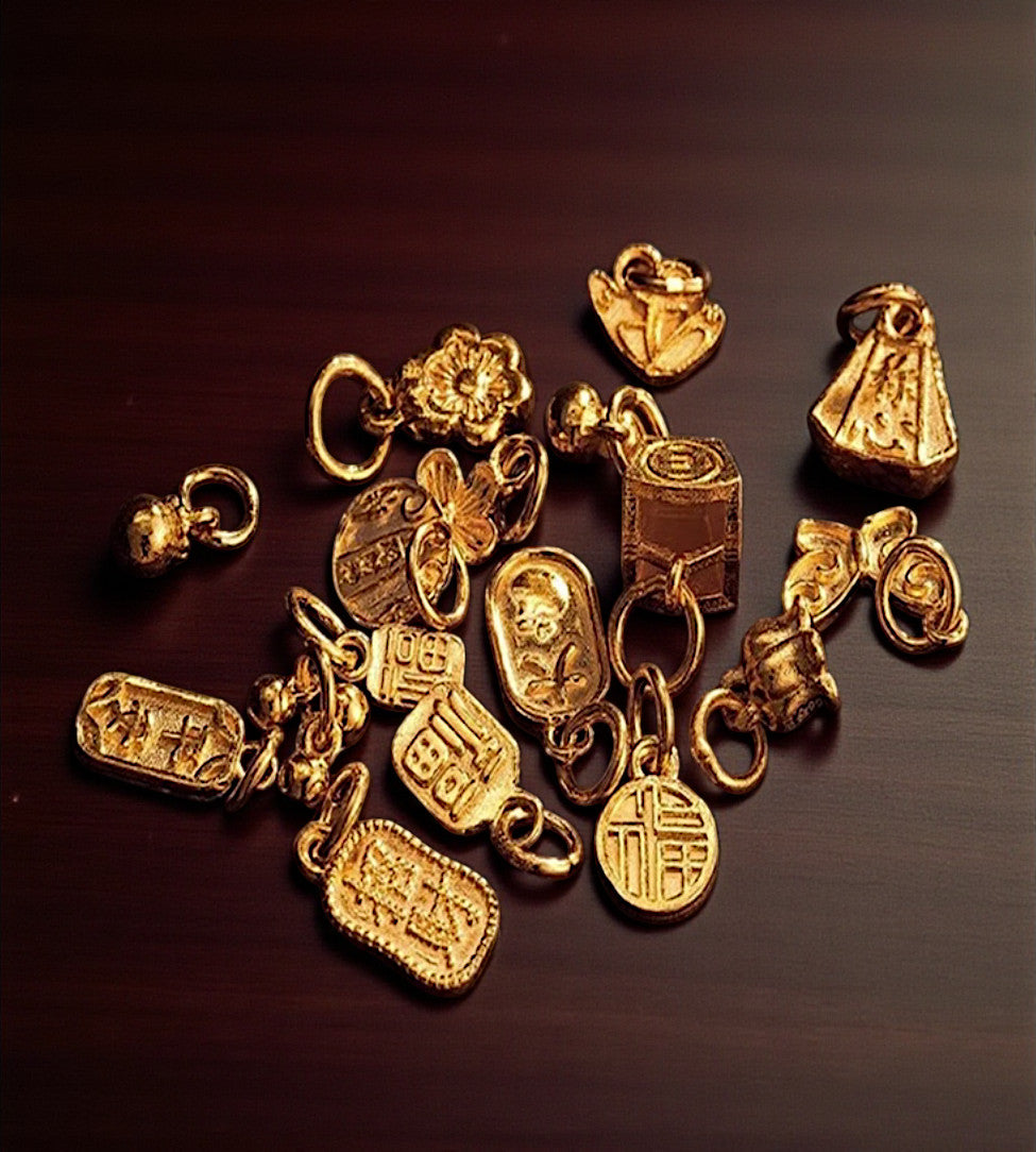 24k Pure 999 Gold Mini Gourd and Bell Blessing Pendant D.I.Y Charm