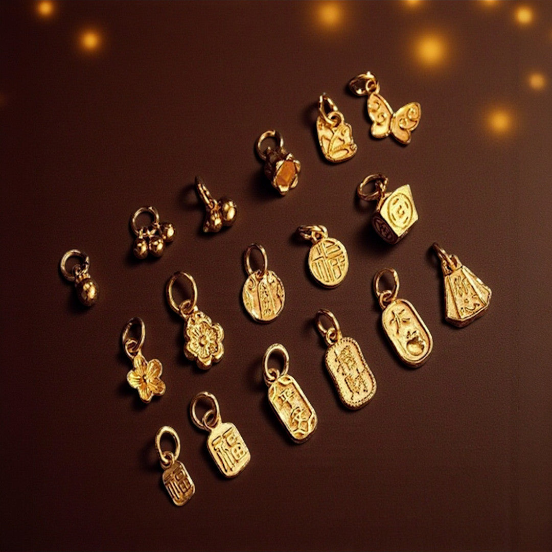 24k Pure 999 Gold Mini Gourd and Bell Blessing Pendant D.I.Y Charm