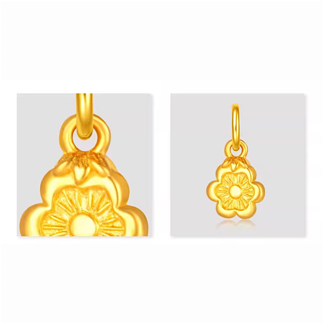 24k Pure 999 Gold Mini Gourd and Bell Blessing Pendant D.I.Y Charm