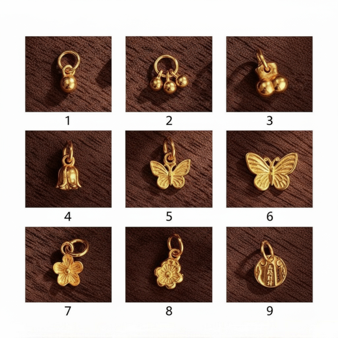 24k Pure 999 Gold Mini Gourd and Bell Blessing Pendant D.I.Y Charm