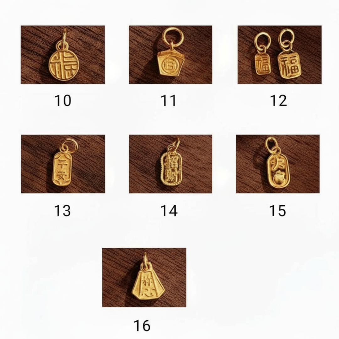 24k Pure 999 Gold Mini Gourd and Bell Blessing Pendant D.I.Y Charm