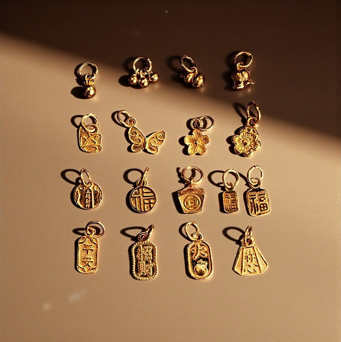 24k Pure 999 Gold Mini Gourd and Bell Blessing Pendant D.I.Y Charm