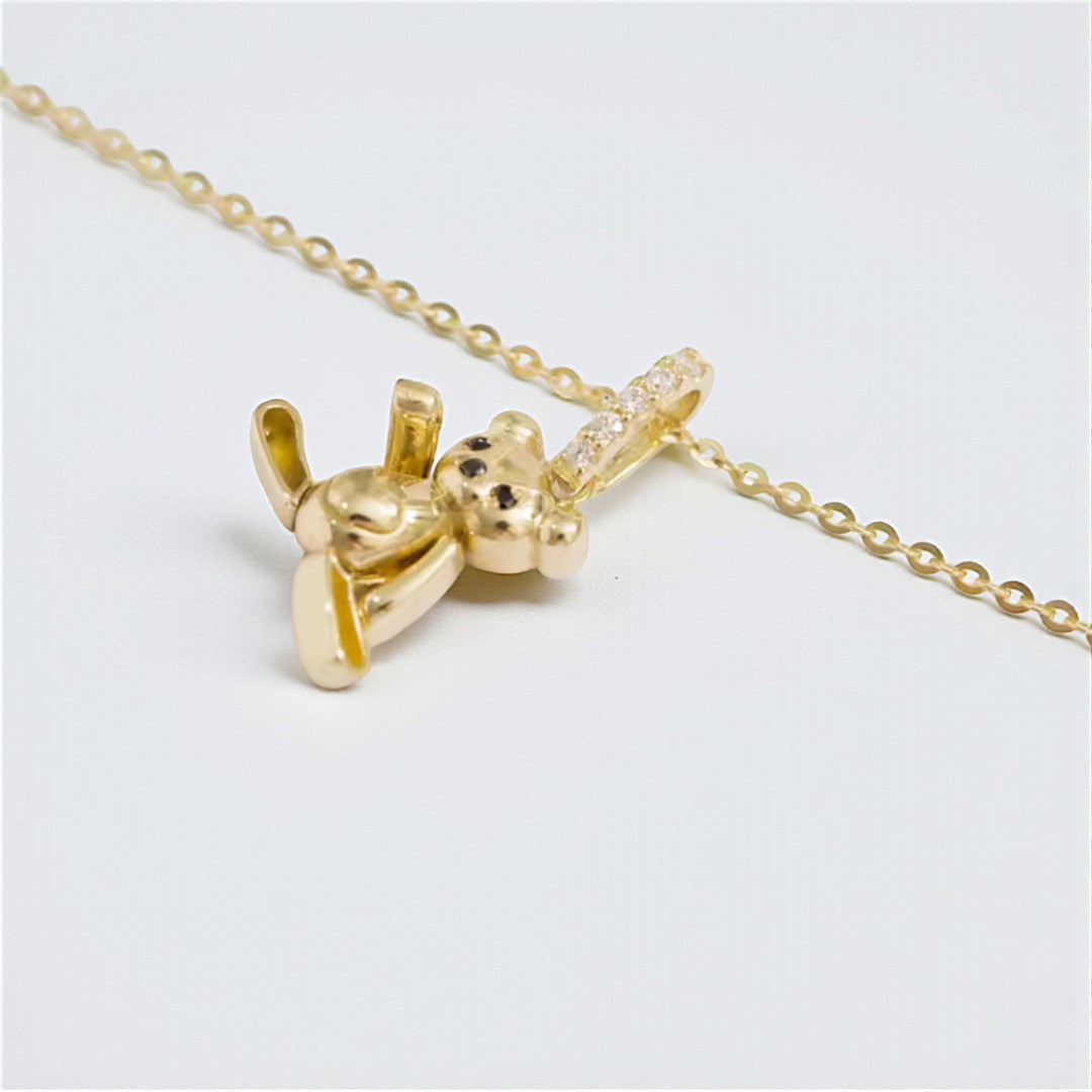 14K Real Gold Cute Teddy Bear Zircon Pendant