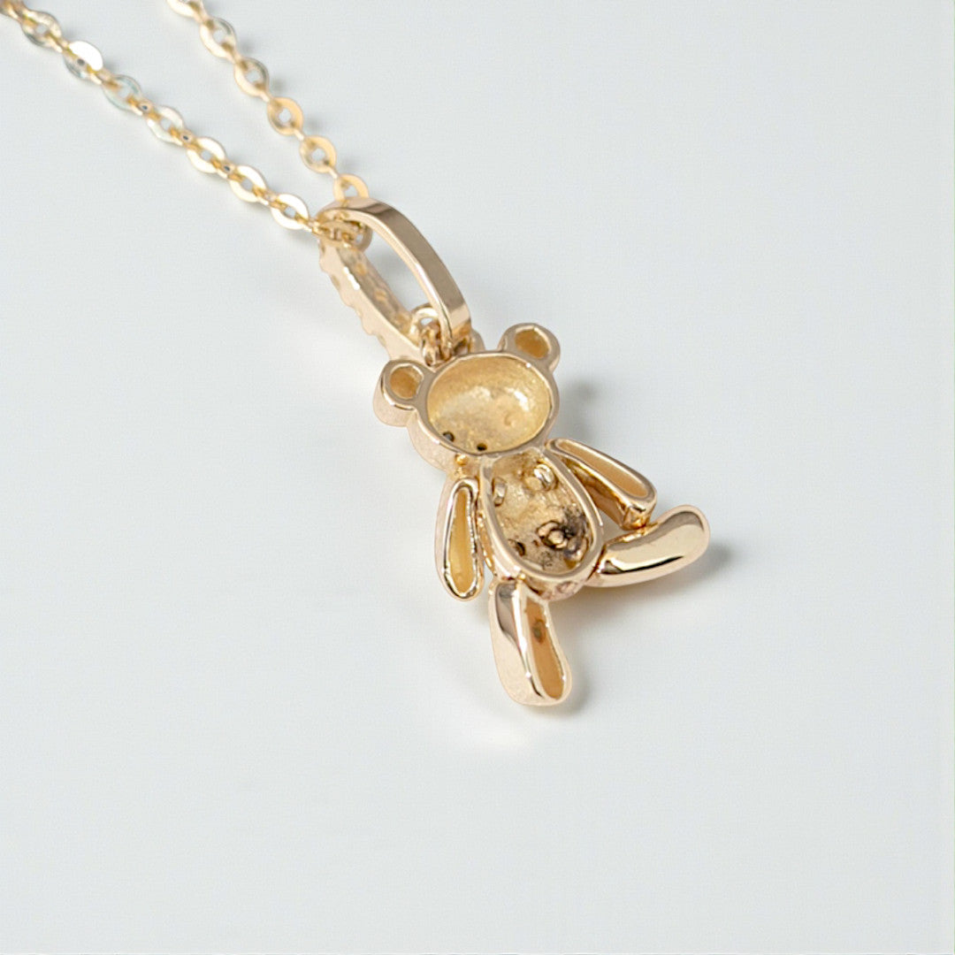 14K Real Gold Cute Teddy Bear Zircon Pendant