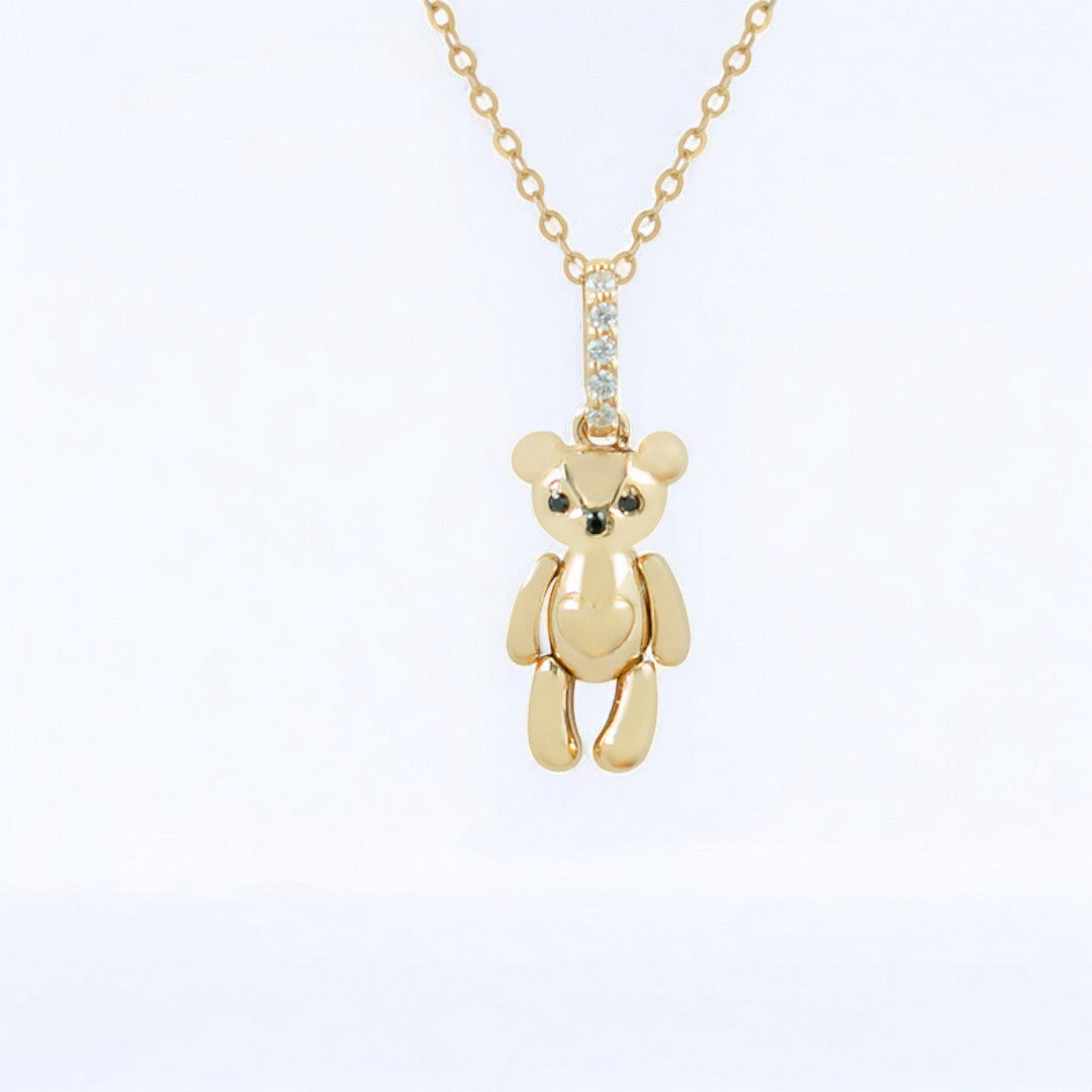 14K Real Gold Cute Teddy Bear Zircon Pendant