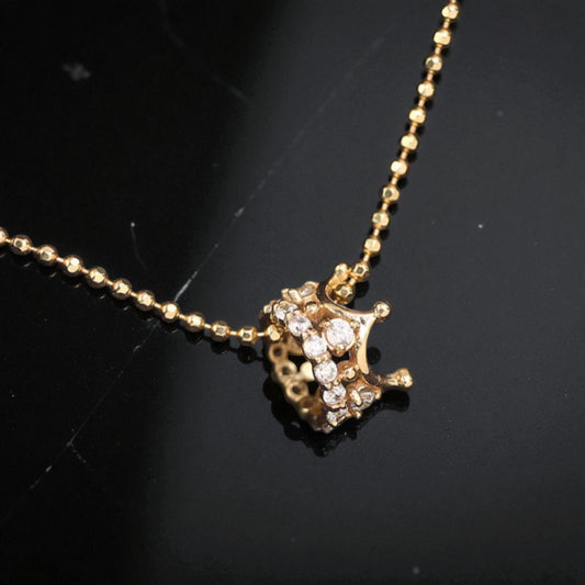 14K Real Gold Zircon Crown Pendant