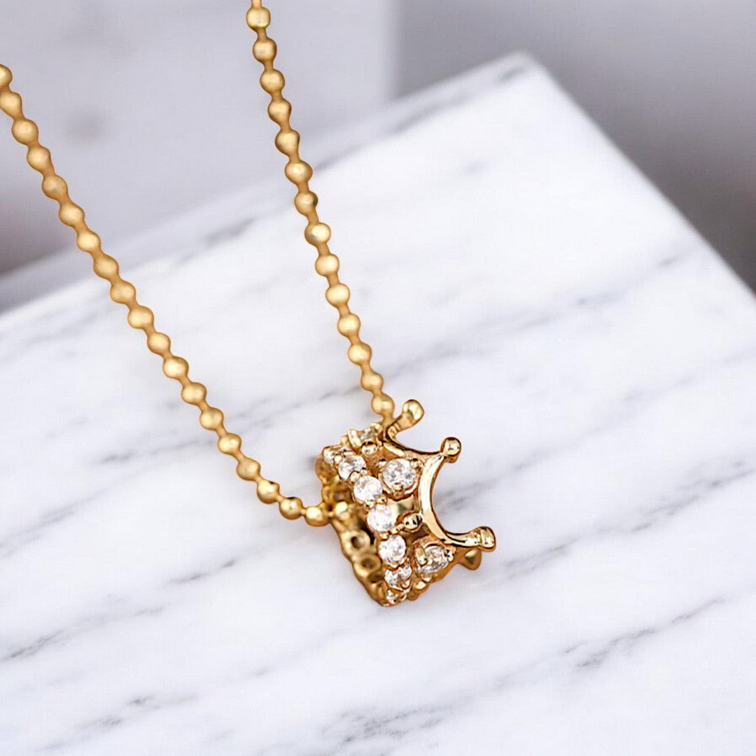 14K Real Gold Zircon Crown Pendant