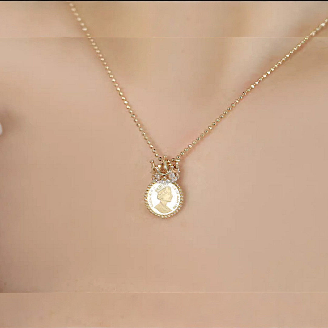 14K Real Gold Zircon Crown Pendant