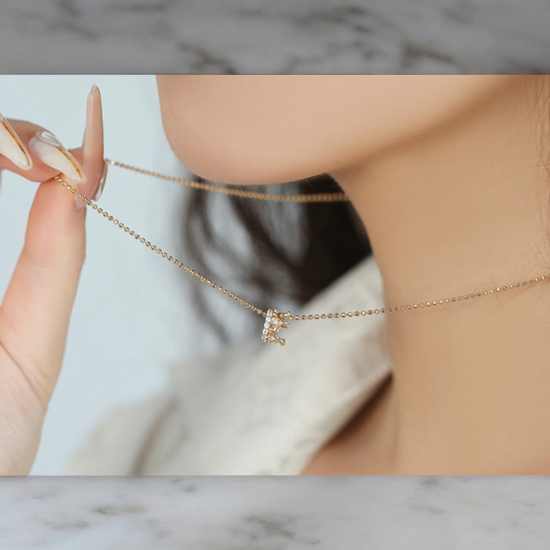 14K Real Gold Zircon Crown Pendant