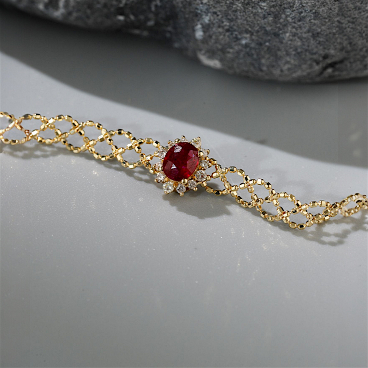 18K Real Gold Beads Lace-style Gold Ball Woven Bracelet