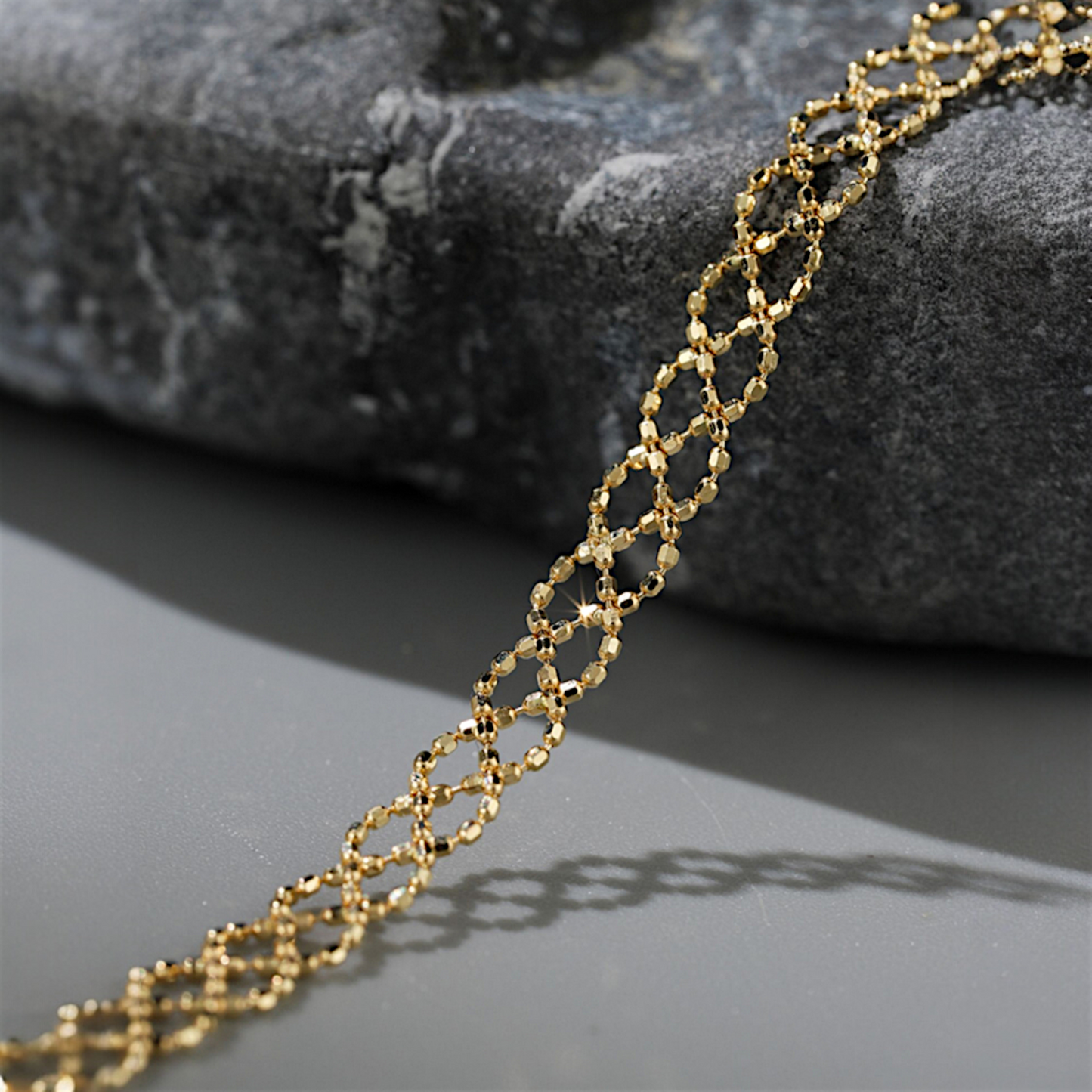 18K Real Gold Beads Lace-style Gold Ball Woven Bracelet