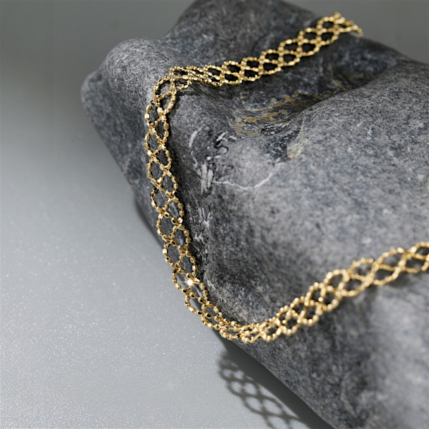 18K Real Gold Beads Lace-style Gold Ball Woven Bracelet