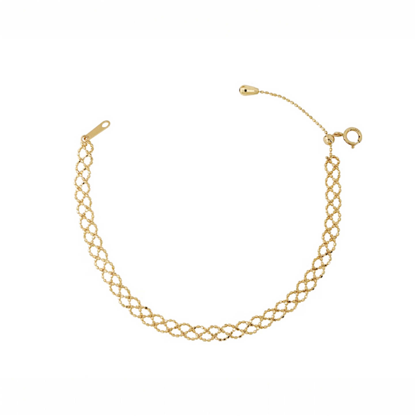 18K Real Gold Beads Lace-style Gold Ball Woven Bracelet