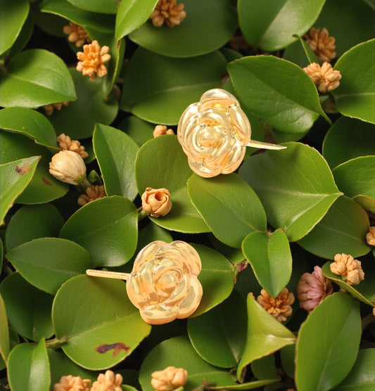 18K Gold Camellia and Rose Sweet Stud Earrings