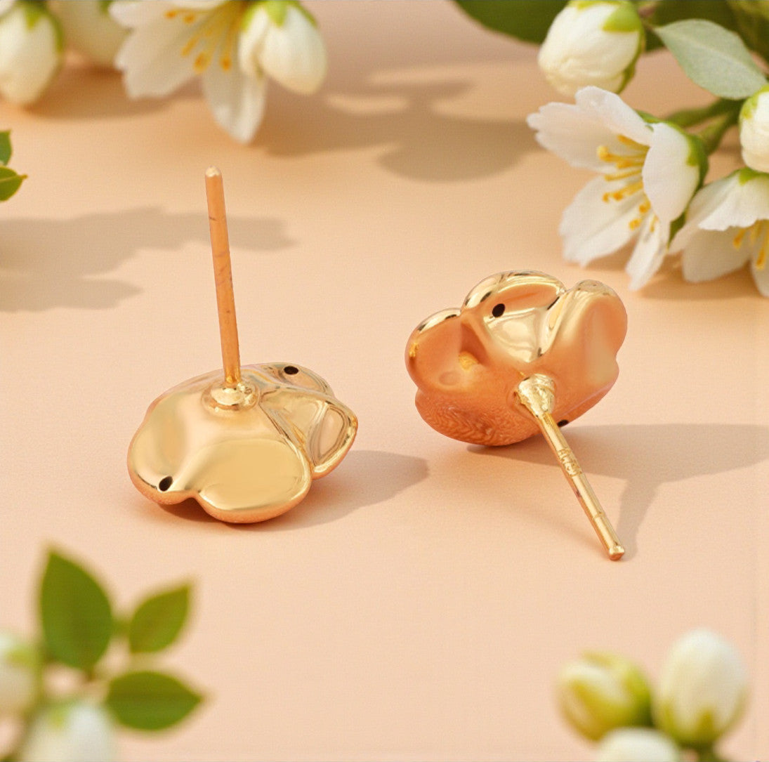 18K Gold Camellia and Rose Sweet Stud Earrings