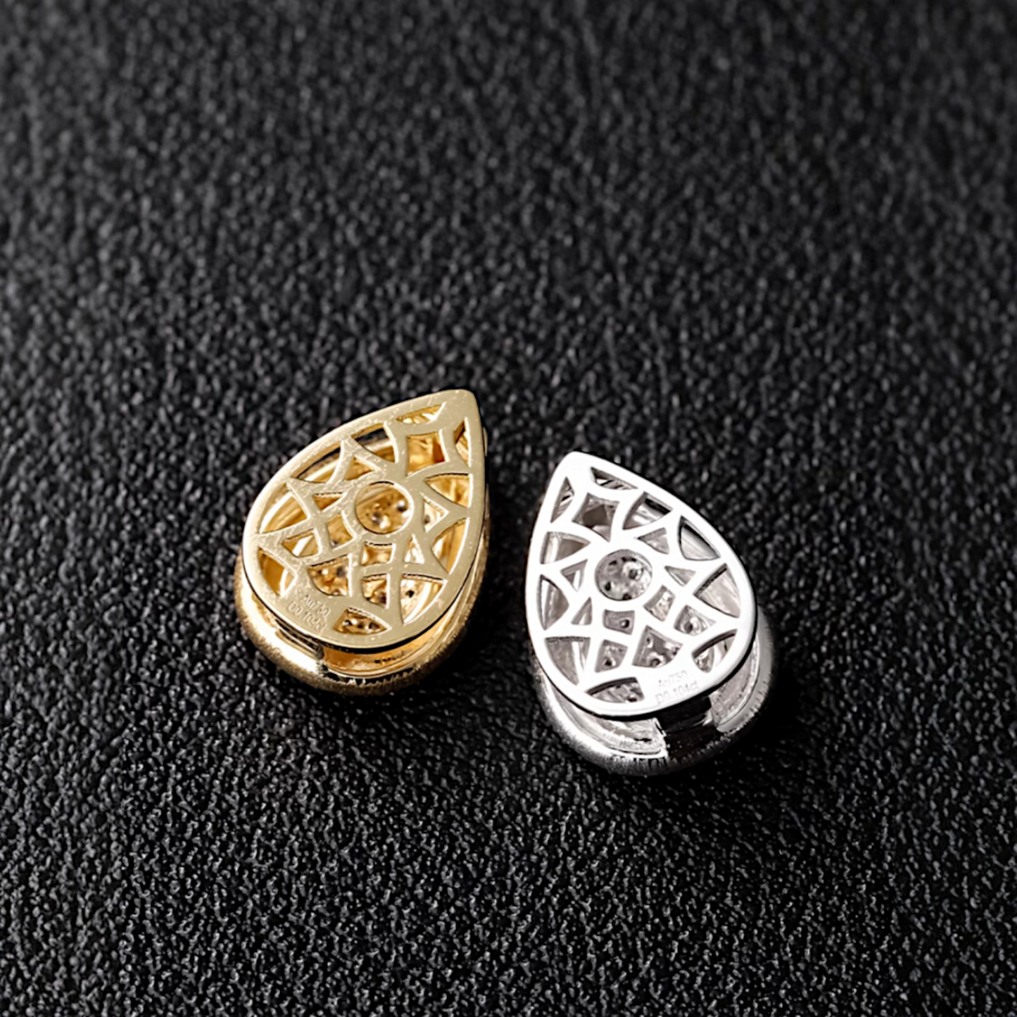 18K Gold Brushed Elegant Diamond Teardrop Clasp Pendant