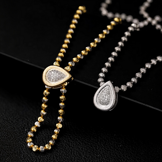 18K Gold Brushed Elegant Diamond Teardrop Clasp Pendant