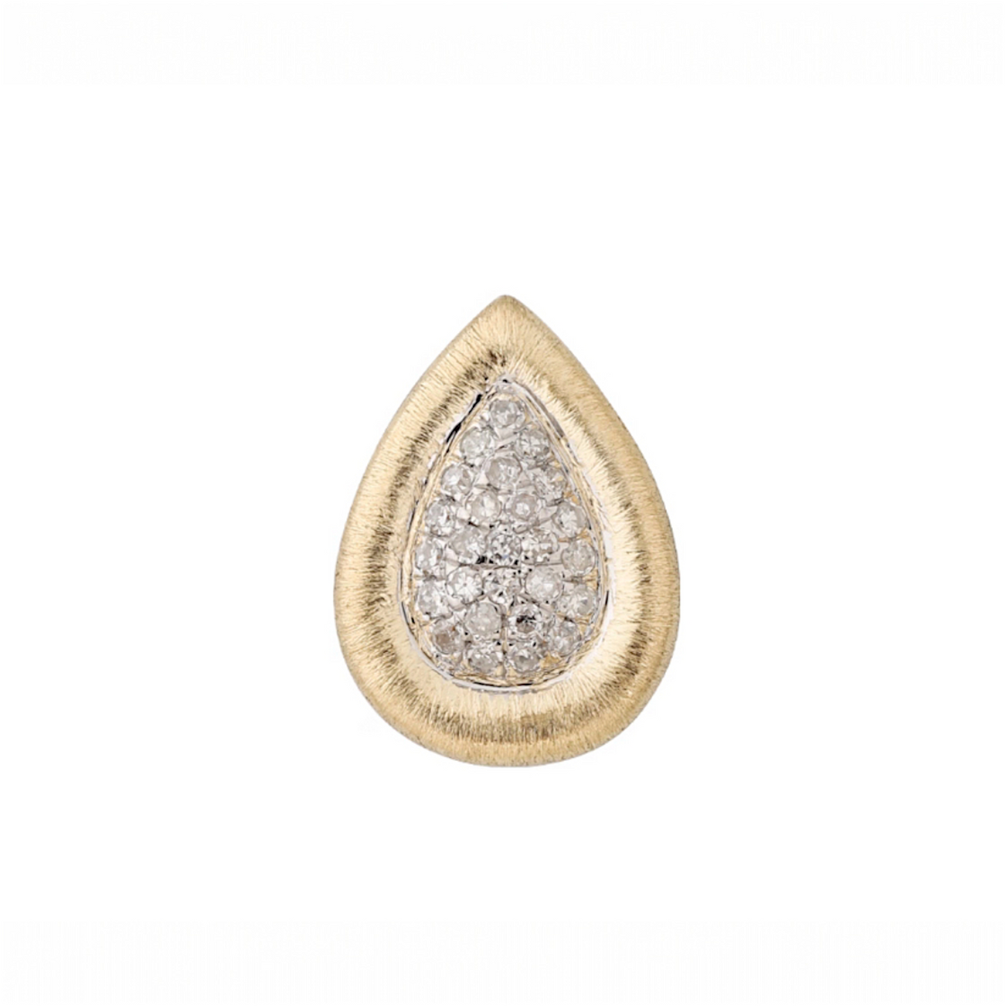 18K Gold Brushed Elegant Diamond Teardrop Clasp Pendant