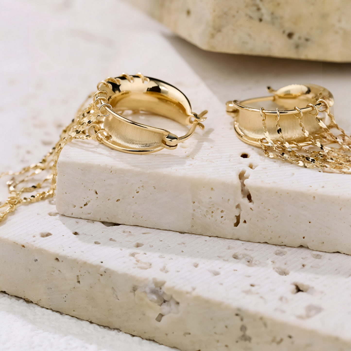 18K Gold Unique and Trendy Tassel Hoop Earrings