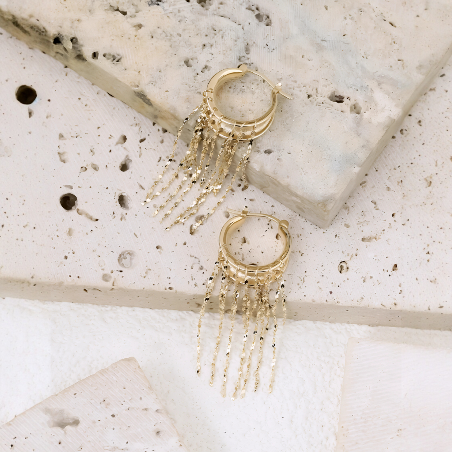 18K Gold Unique and Trendy Tassel Hoop Earrings