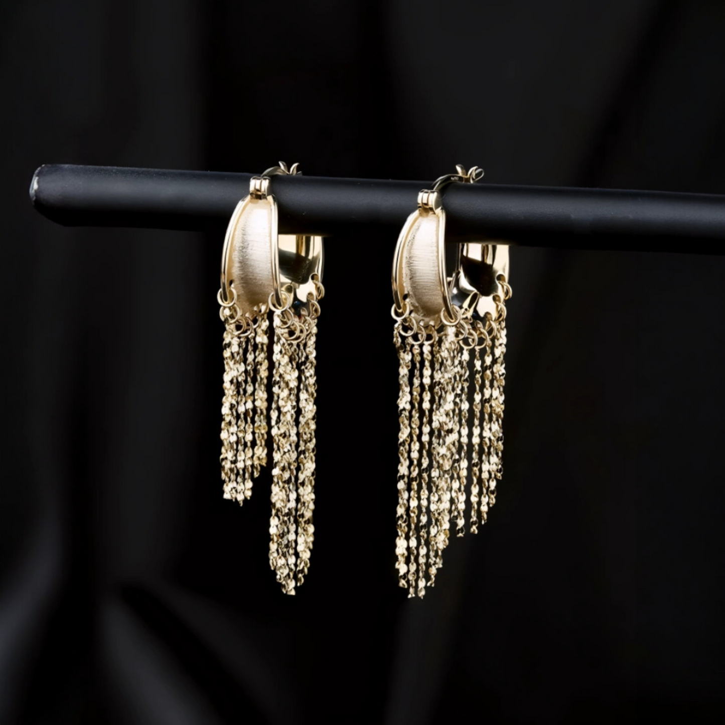 18K Gold Unique and Trendy Tassel Hoop Earrings