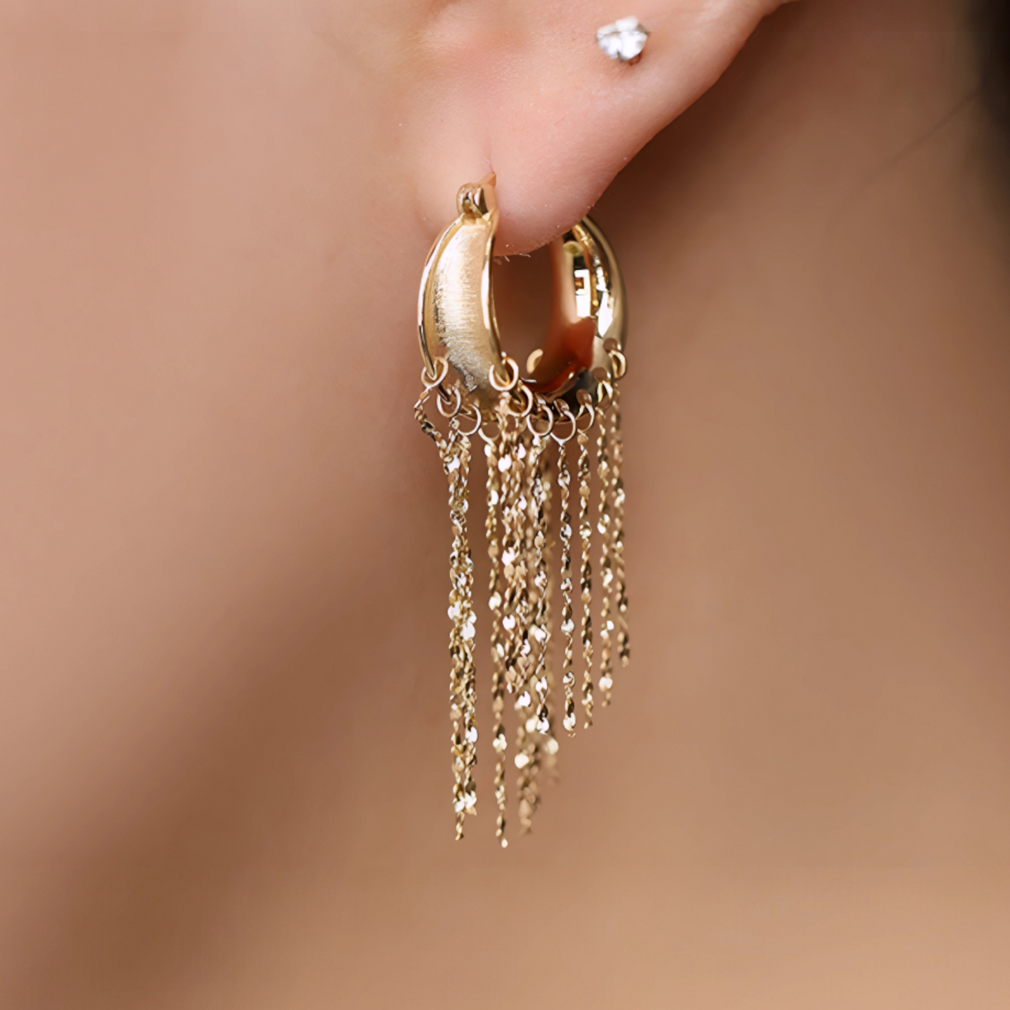 18K Gold Unique and Trendy Tassel Hoop Earrings