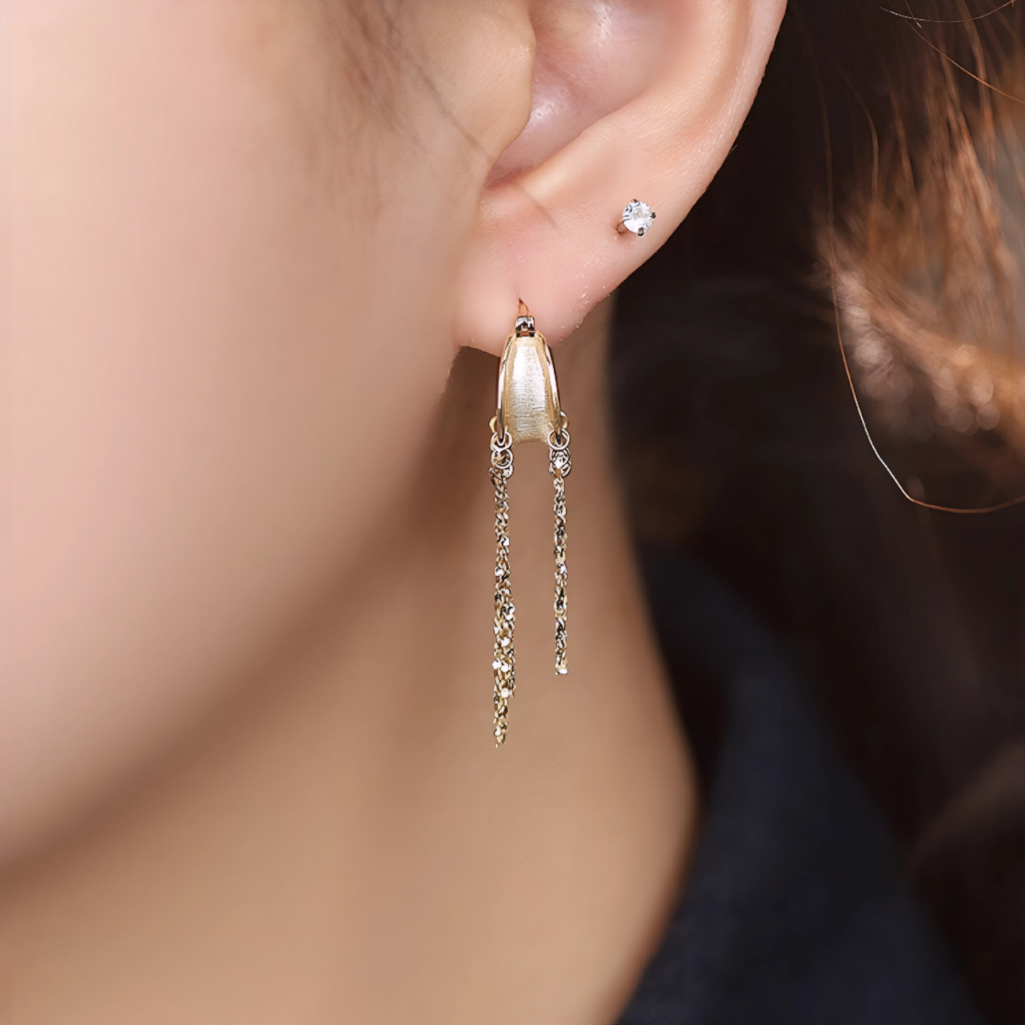 18K Gold Unique and Trendy Tassel Hoop Earrings