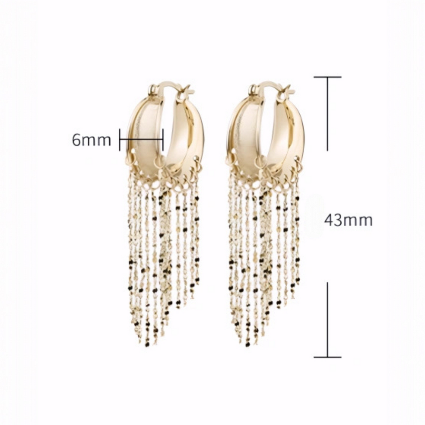 18K Gold Unique and Trendy Tassel Hoop Earrings