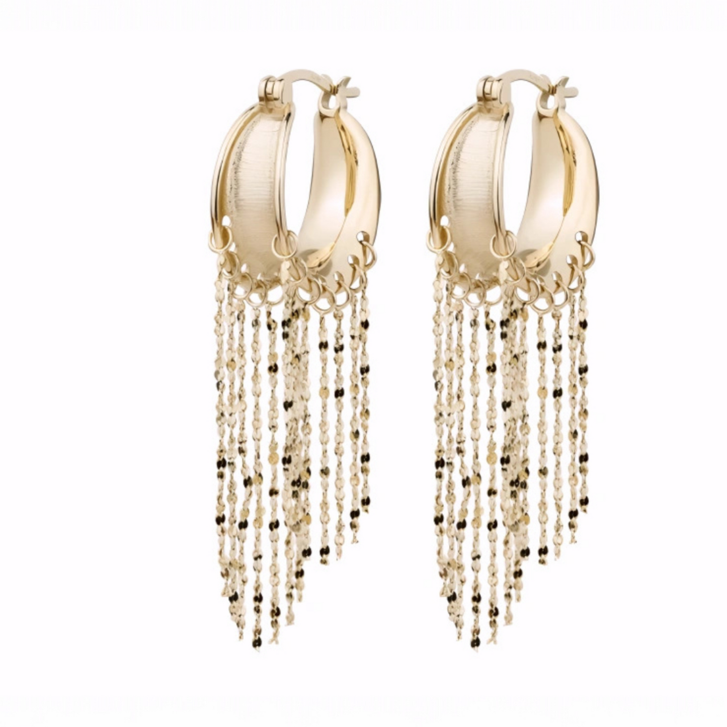 18K Gold Unique and Trendy Tassel Hoop Earrings