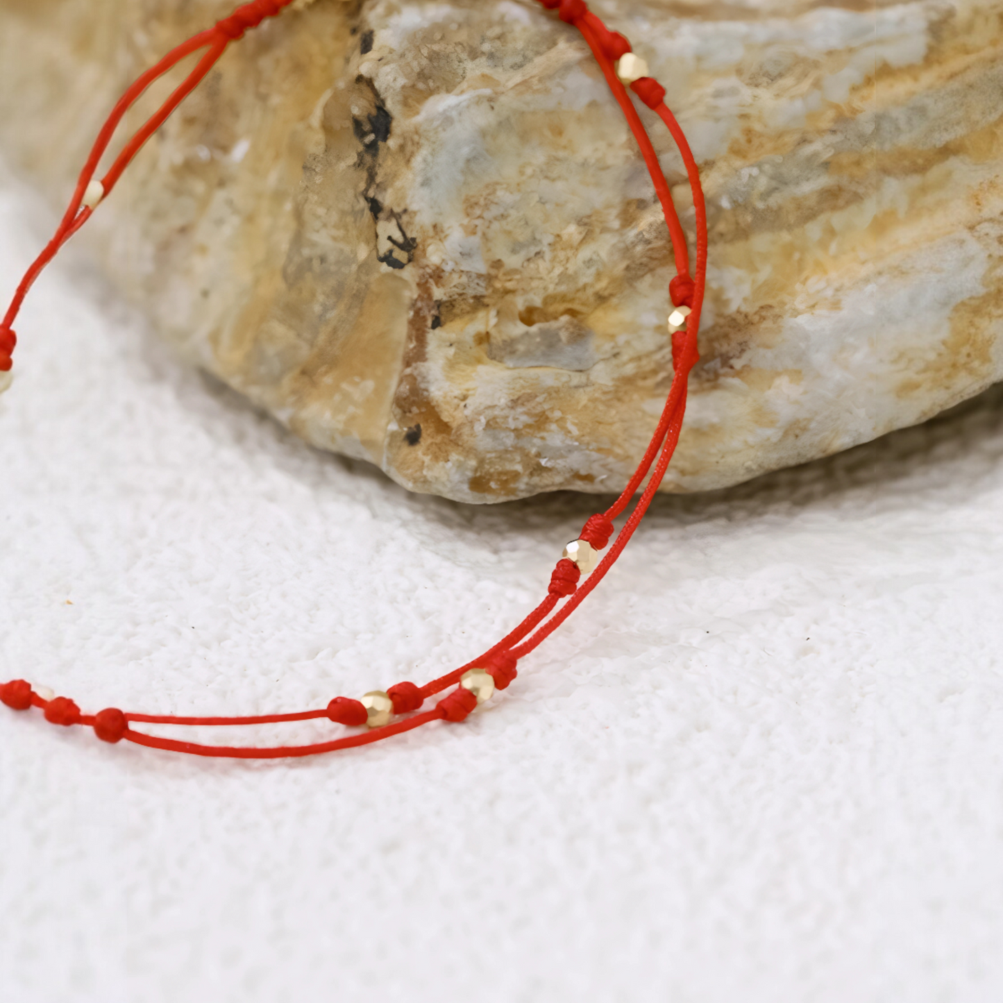 18K Real Gold Beads Gold Ball Red Rope Braided Bracelet